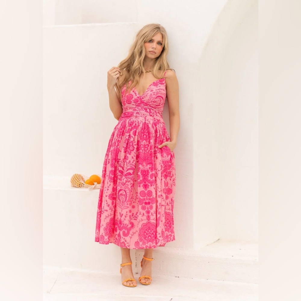 JessaKae Hot Pink Floral Midi Sundress